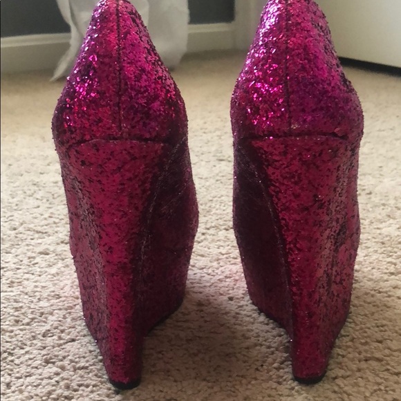 Bebe fuscia sequin platform wedge size 10 - Picture 4 of 6
